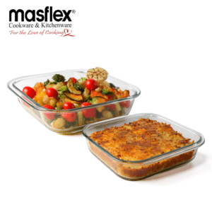 MASFLEX 2PCS SQUARE BOROSILICATE GLASS BAKEWARE W/ HANDLE