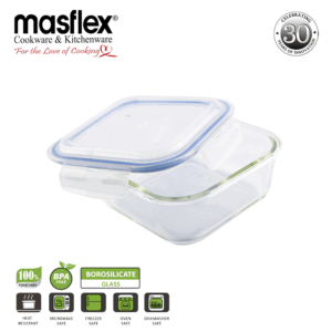 Masflex 1200 ml Square Glass Food  Container with PP Lid