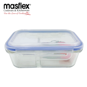 MASFLEX 700ML RECTANGULAR GLASS FOOD CONTAINER W/ DIVISION