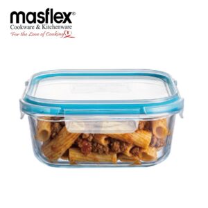 Masflex 520ML SQUARE GLASS FOOD CONTAINER WITH LID