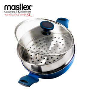 MASFLEX 24CM BLUE DIAMOND CERAMIC NON-STICK WOK W/ STEAMER & LID