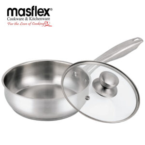 MASFLEX 24CM STAINLESS STEEL SATIN FRYPAN WITH GLASS LID