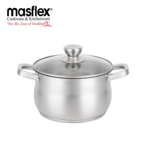 MASFLEX 20CM STAINLESS STEEL SATIN CASSEROLE W/ GLASS LID