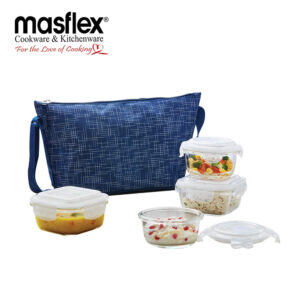 MASFLEX 4 PIECE GLASS FOOD KEEPER WITH LUNCH BAG
