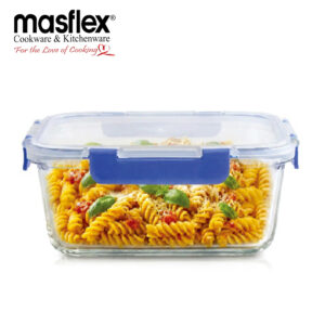 Masflex Airtight Rectangular  Glass Food Container with 4-Latch Locking Lid