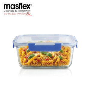 Masflex Airtight Rectangular  Glass Food Container with 4-Latch Locking Lid