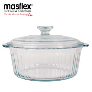 MASFLEX 2.3LITERS ROUND RIBBED GLASS CASSEROLE WITH LID