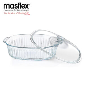 MASFLEX 2.6LITERS OVAL RIBBED GLASS CASSEROLE WITH LID