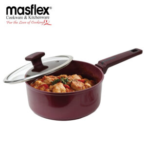 Masflex 18cm Burgundy Forged Saucepan with Glass Lid